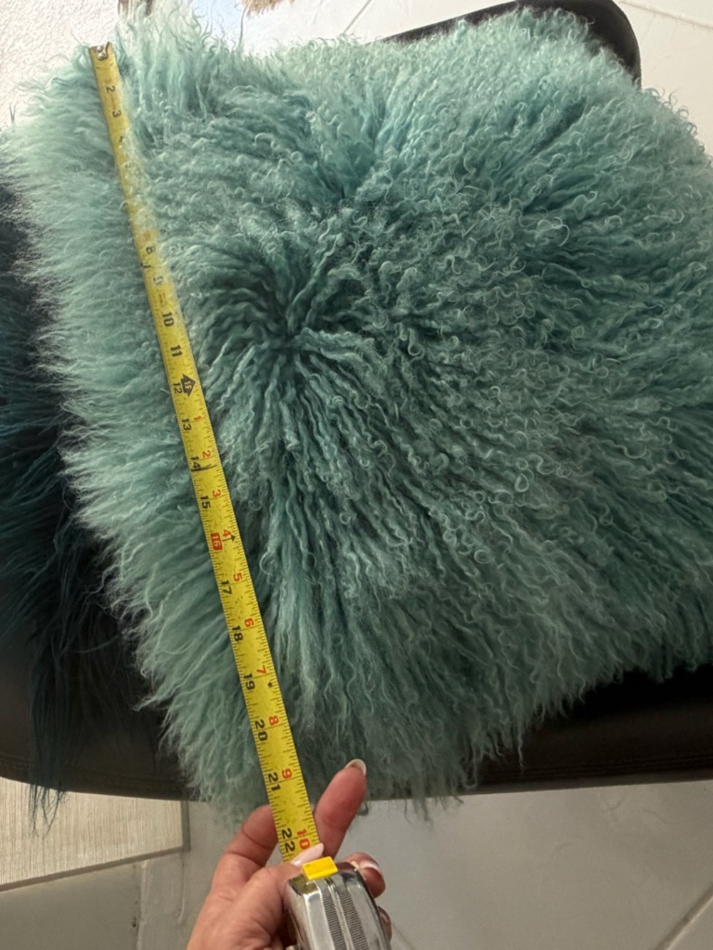 Z Gallerie Turquoise 22”  Sheepskin 100% Fur Accent Pillow - Picture 5 of 8